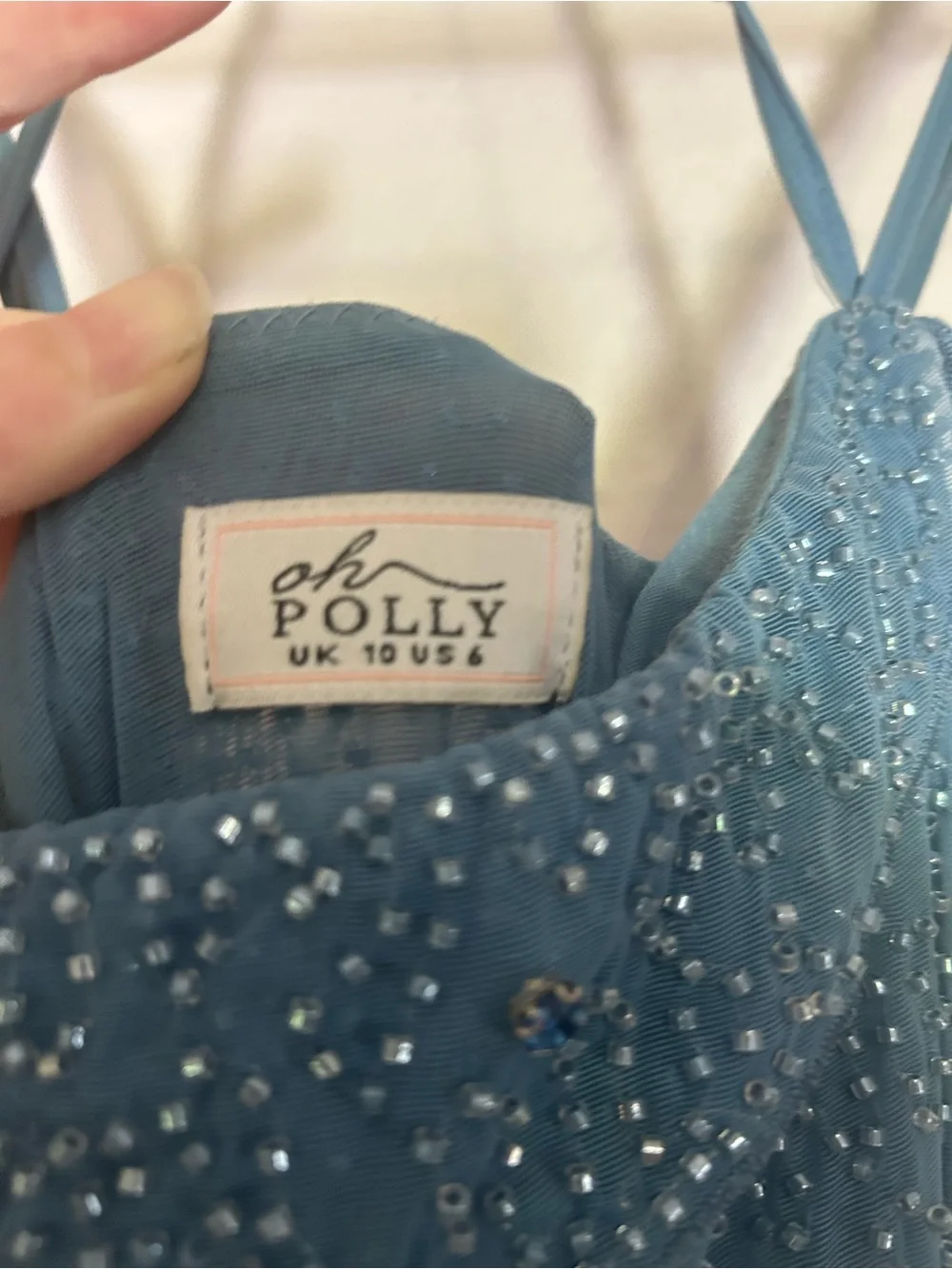Oh Polly Embellished asymmetrical maxi dress in Smokey blue - Picture 5 of 6